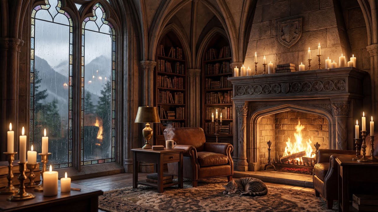 Cozy Fireplace & Candles Ambience | Castle Reading Nook | (3 Hour) | Loop 04