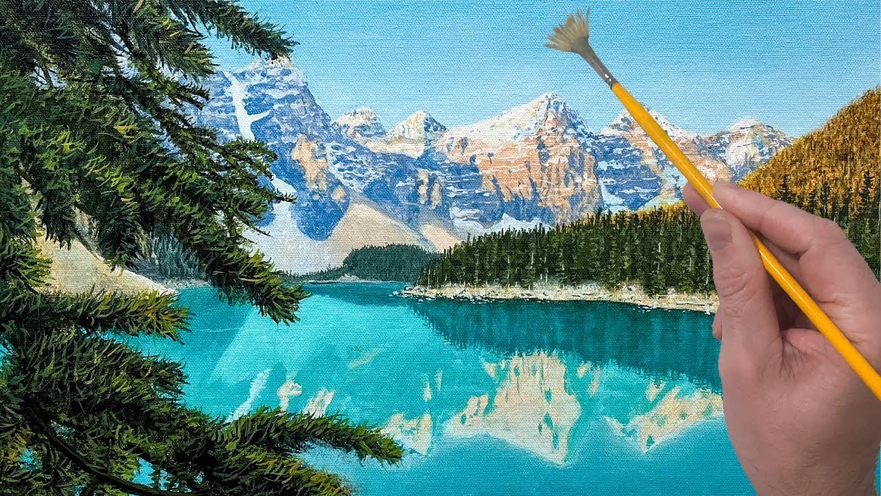 Painting a Landscape in Acrylics | Time Lapse | Lake Reflections & Mountains