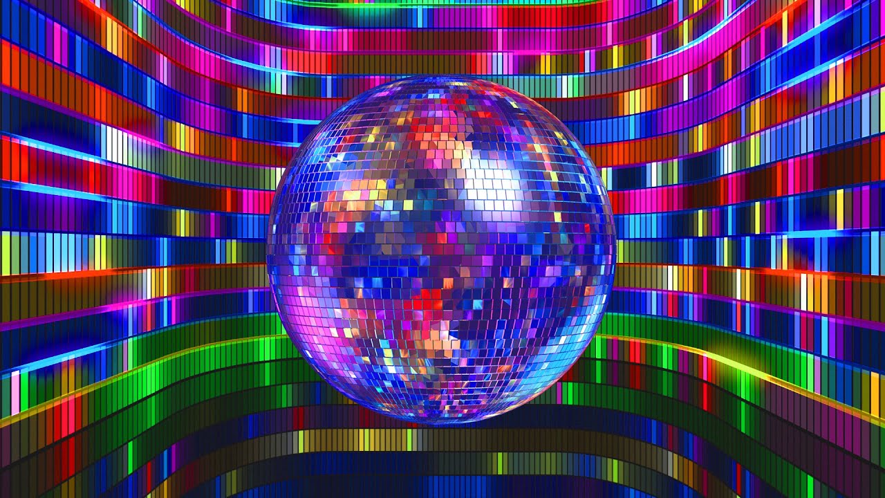 4K Screensaver | Colorful Retro Disco Ball on Geometric Block Wave – Psychedelic VJ Loop (No Sound)