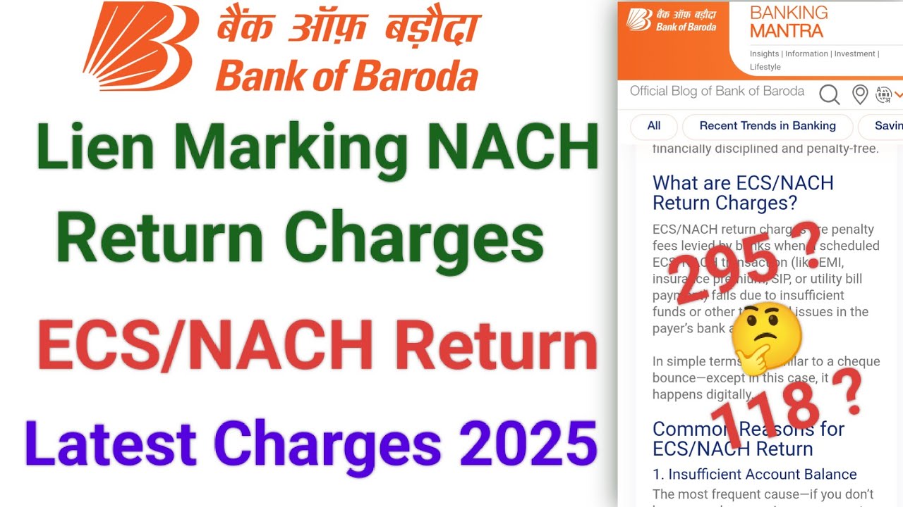 Bank of baroda lien marking for nach return charges | Bank of baroda nach return charges 2025