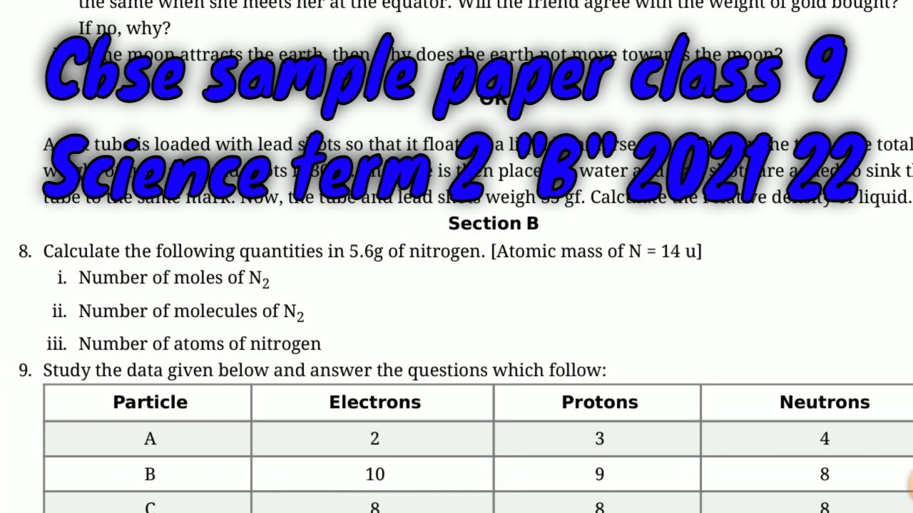 cbse sample paper class 9 science 