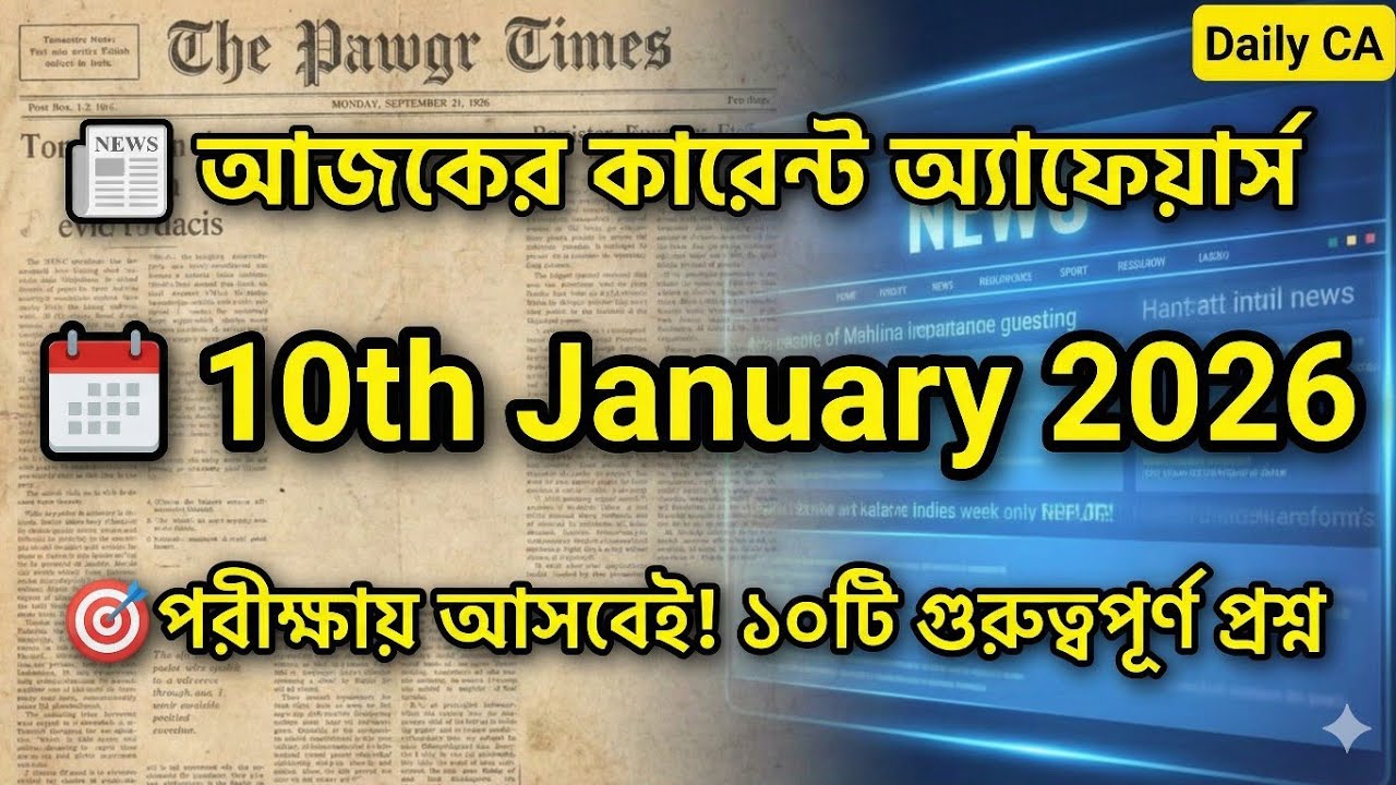 10 Jan 2026 | পরীক্ষায় আসবেই! 🎯 ১০টি গুরুত্বপূর্ণ প্রশ্ন | Daily Current Affairs