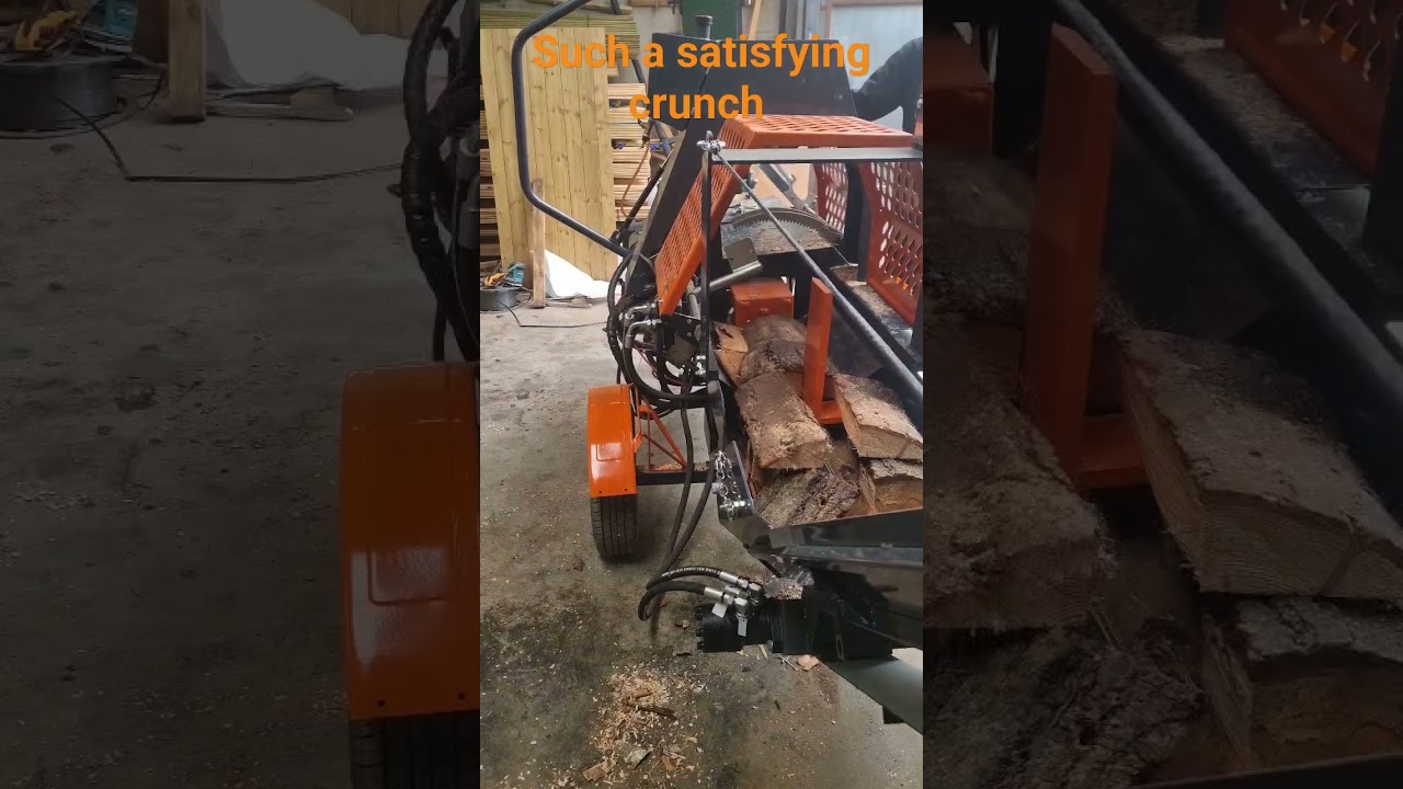 Slabs from the sawmill are cut into firewood on the processor. #woodprocessing #firewood #satisfying