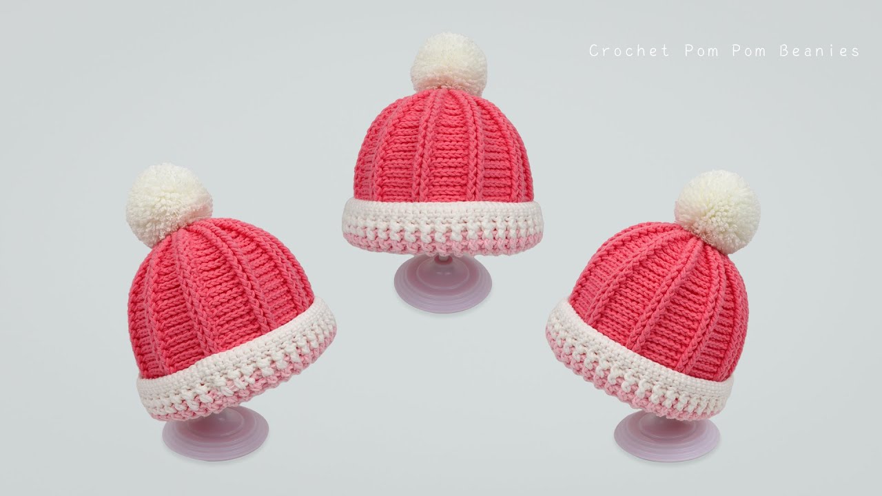 Quick & Easy Crochet Cotton Pom Pom Beanies