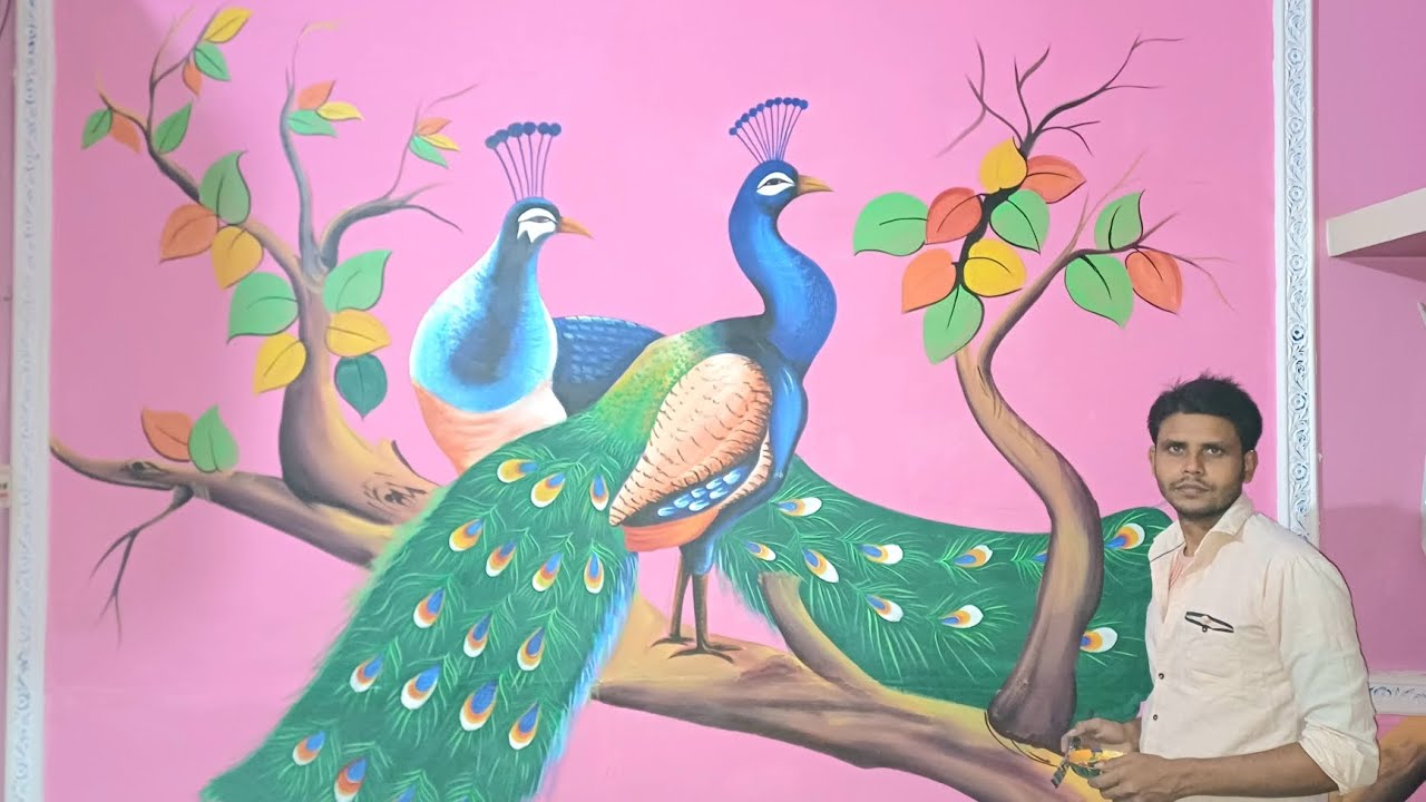 Wall painting peacock art acrylic color/artist Suman 