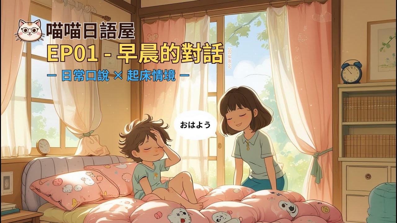 早安！起床的日文怎麼說？｜親子對話全日語沉浸式學習｜N5 初學者生活日語練習【喵喵日語屋 EP01】