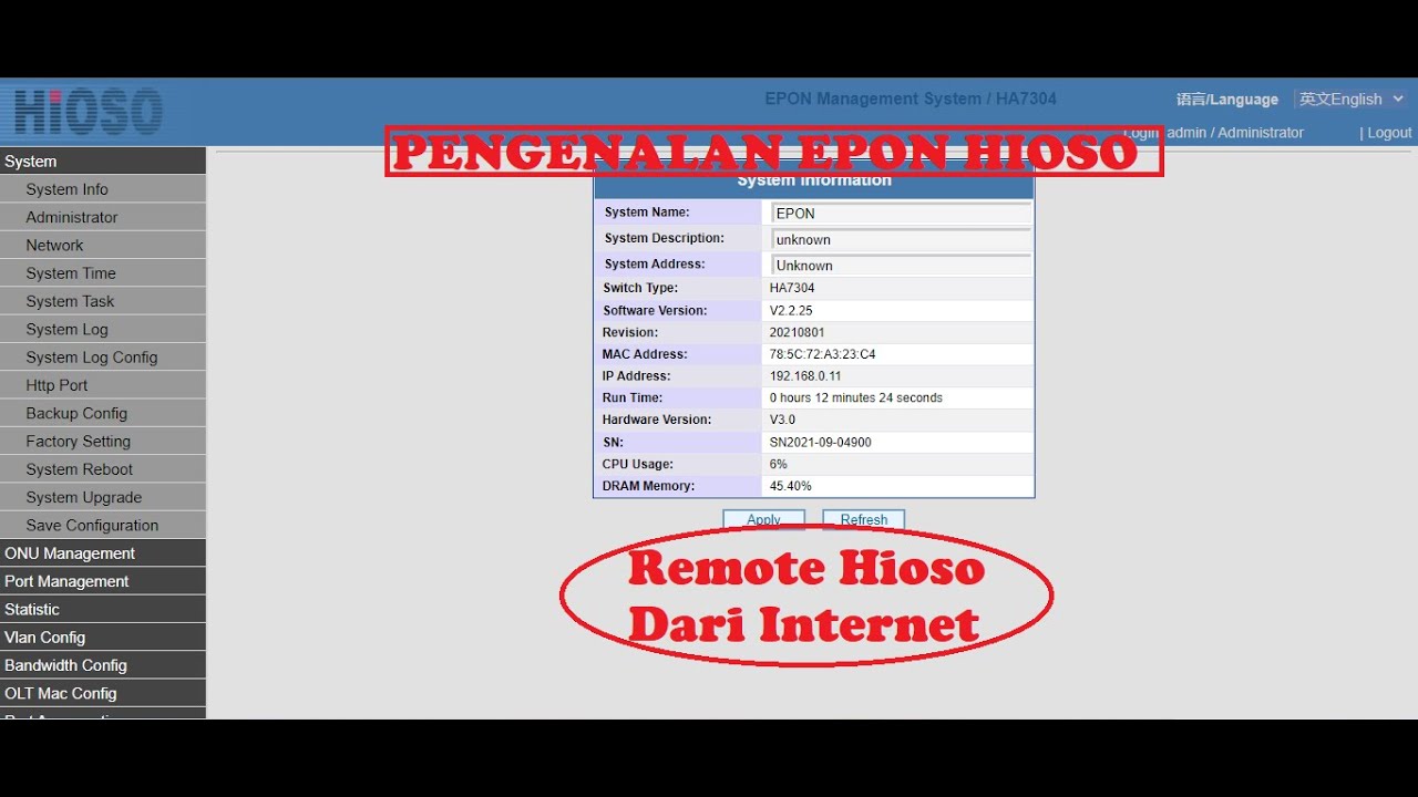 Cara Setting Awal Hioso olt EPON HA7304 | RT-RW NET