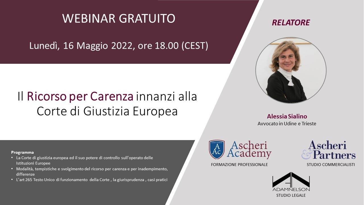 Webinar: Il Ricorso per Carenza innanzi alla Corte di Giustizia Europea