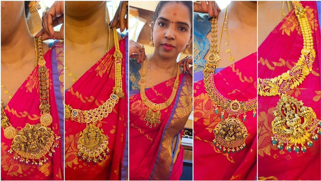 Antique Gold Necklace New Designs 3 Savaran Wedding Set | 2026 Models Nsk Thangamaaligai Online 