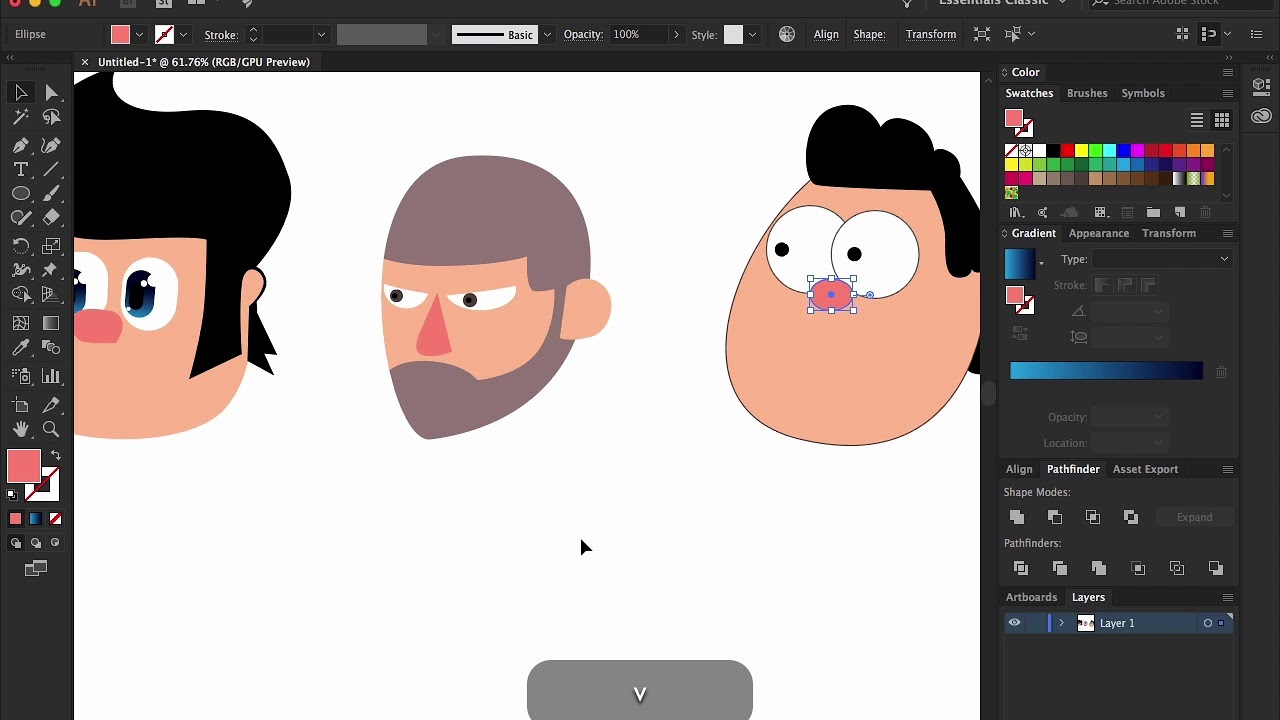 Simple character head design tutorial on Adobe illustrator