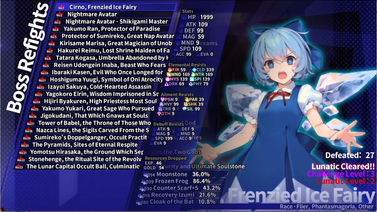 Labyrinth of Touhou Tri - Solo All Lunatic Boss Refights