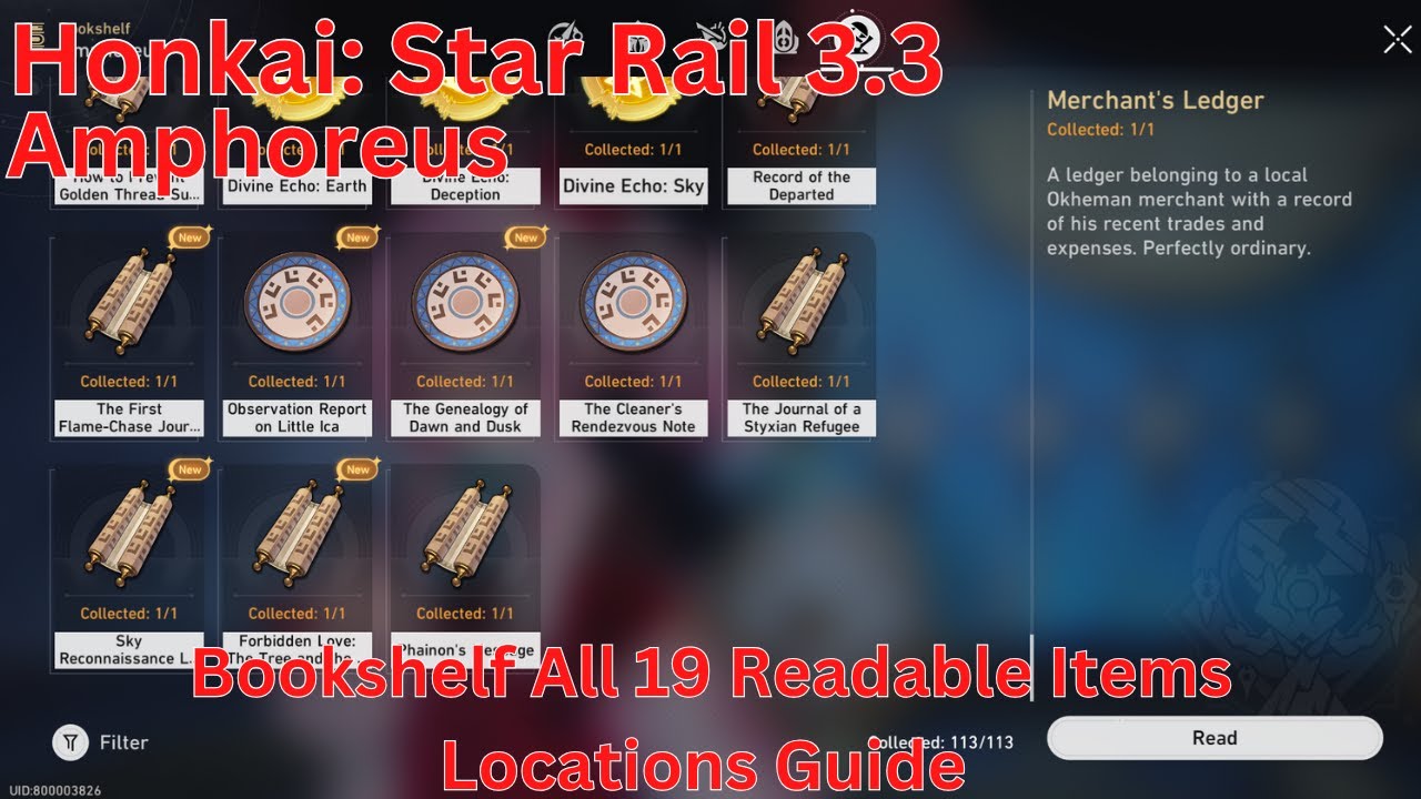 Amphoreus Bookshelf All 19 Readable Items Locations Guide【Honkai: Star Rail 3.3】