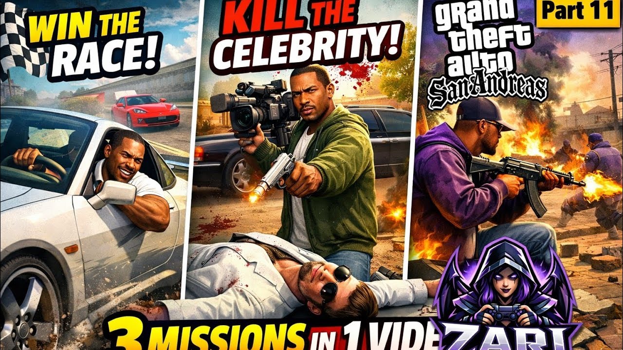 GTA San Andreas Part 11 | 3 Missions in 1 Video 🔥 CJ Wins Race, Celebrity Mission & Saves the Hood!