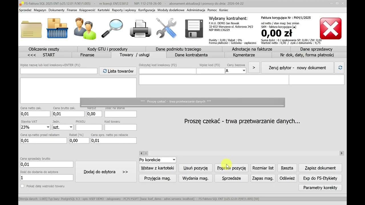 KSeF 2.0 - FS-Faktura SQL - Wystawienie faktury korygującej