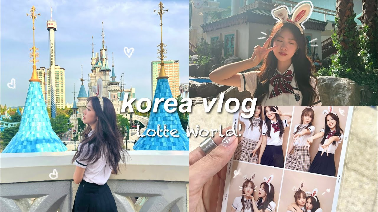 Korea vlog🐰: lotte world, uniform rental, aquagarden cafe, photobooth, hongdae shopping + clubbing