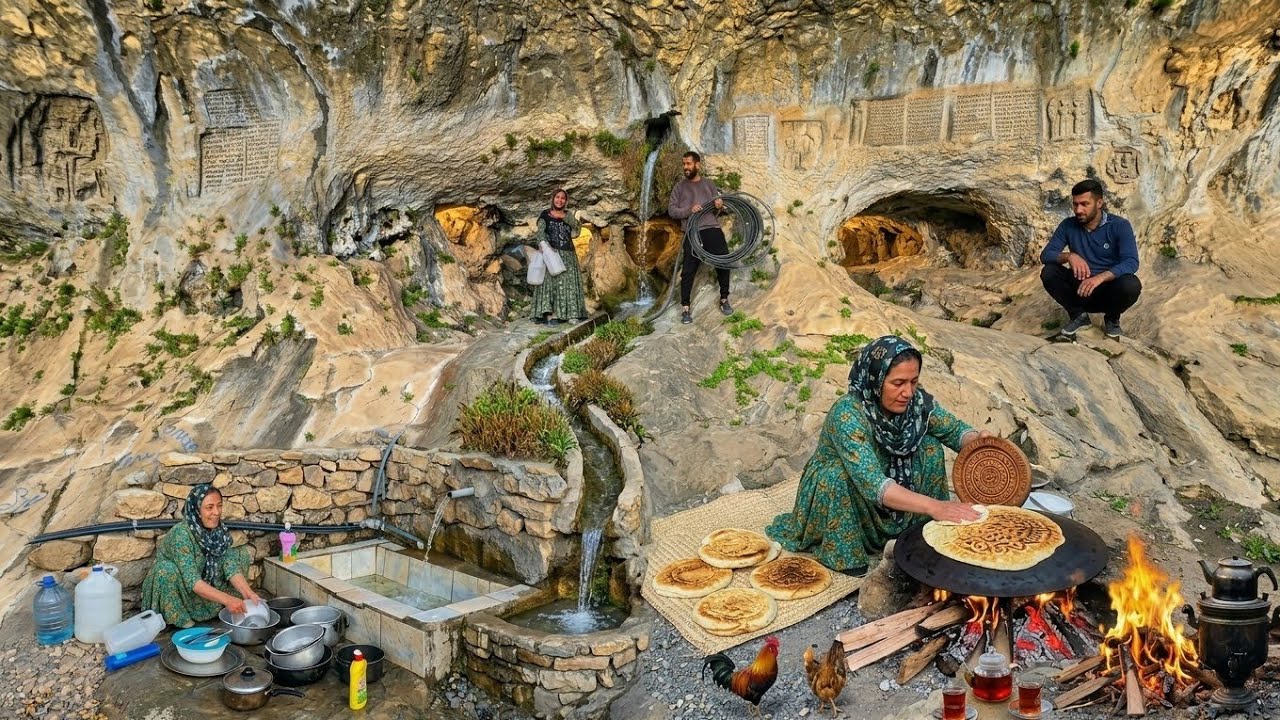 Real Nomadic Cave Life | Bringing Water to Family & Traditional Cooking in Iran&rsquo;s Zagros Mountains