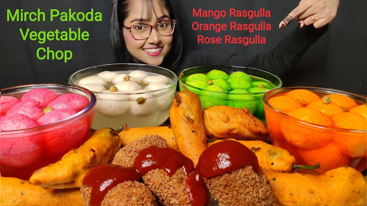 Eating Different types of Rasgulla, Pakoda | Indian Sweets | Big bites | Asmr Eating | Mukbang
