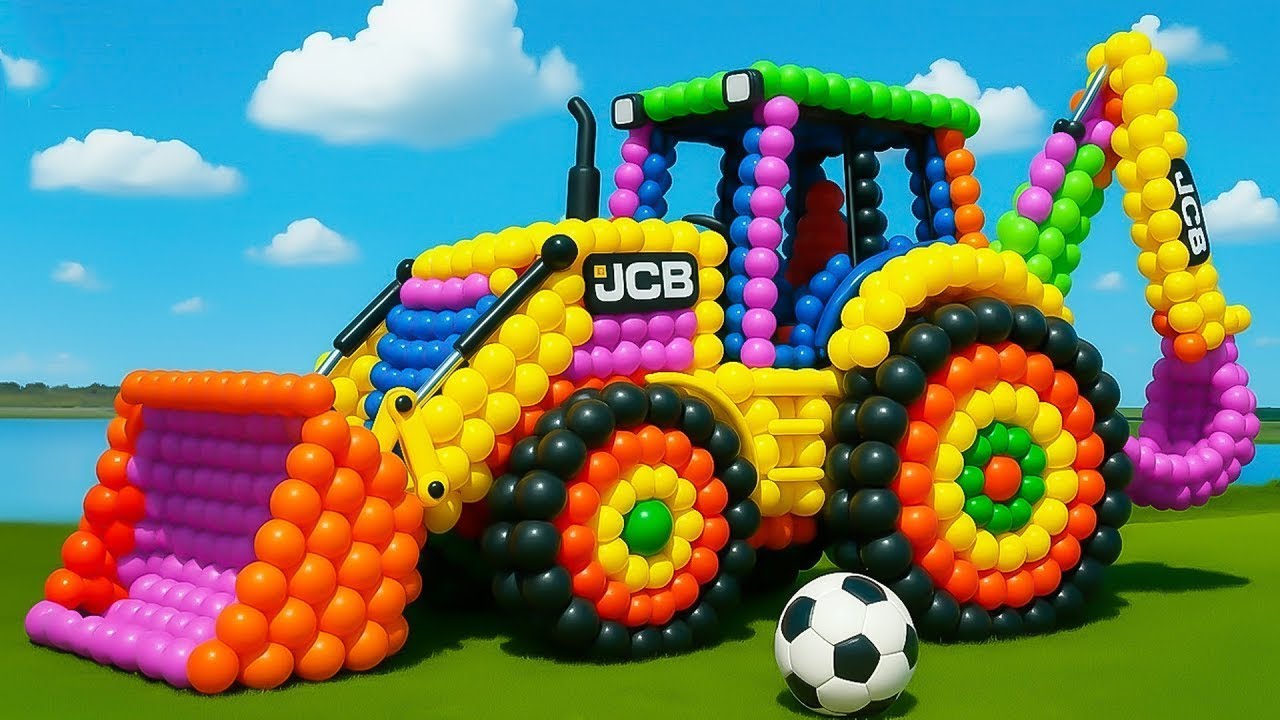 The mascot vibrator assistant JCB and Tractor placed on the football field i popular, co produced