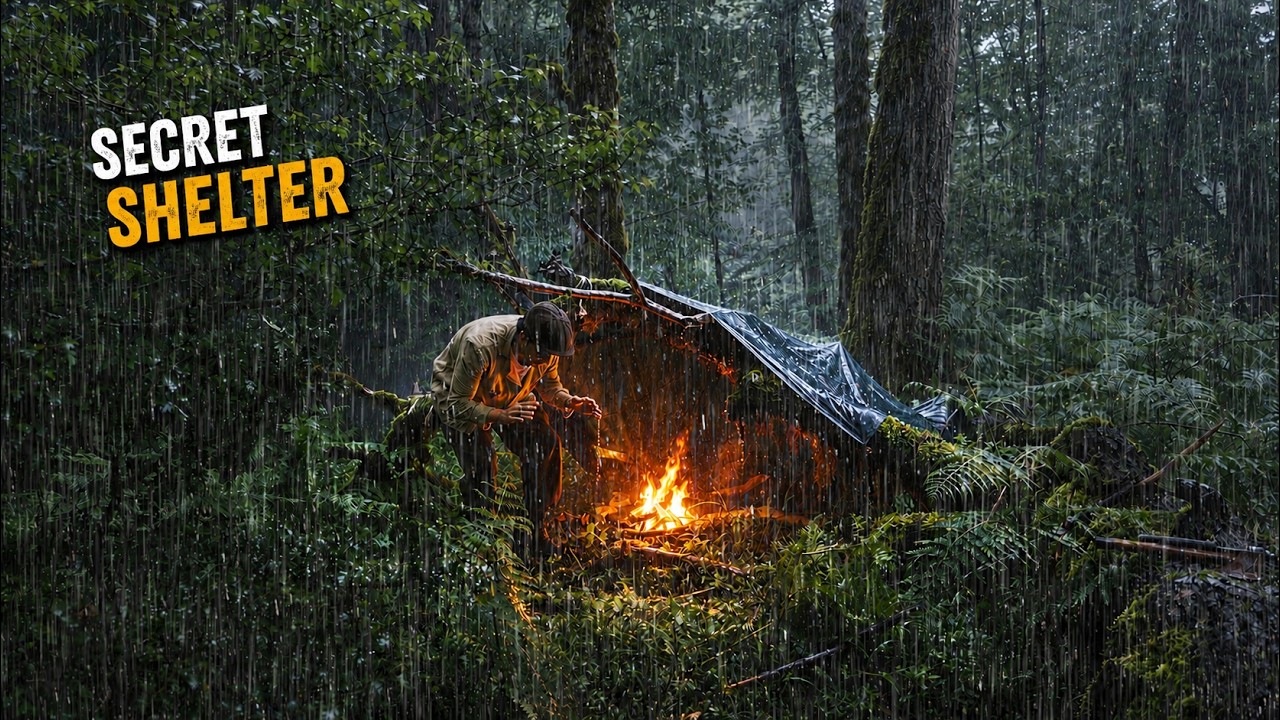 Caught in the Rain and Heavy Fog | Survival SECRET Shelter