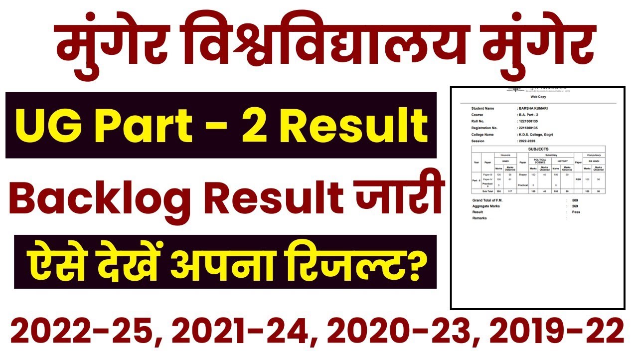 Munger University BA, B.Sc & B.Com Part 2 Backlog Session Result has been released. How to check ...
