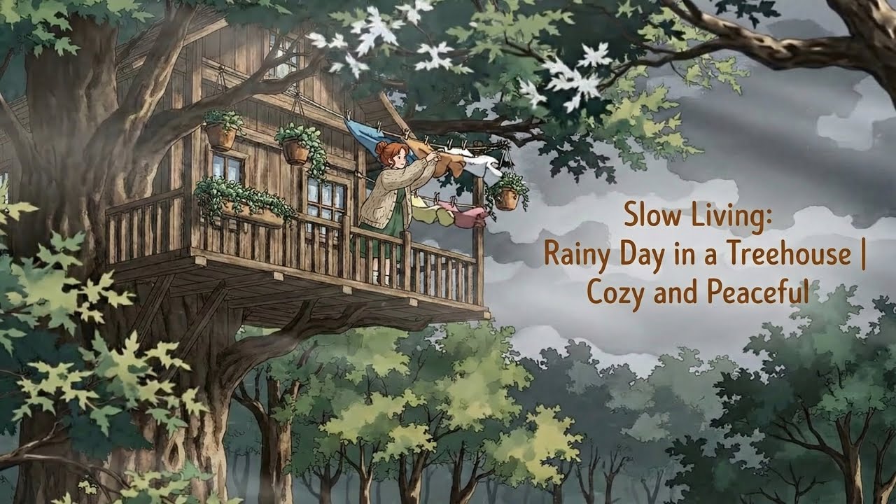 Slow Living: Rainy Day in a Treehouse | Cozy and Peaceful | Ghibli Vibes