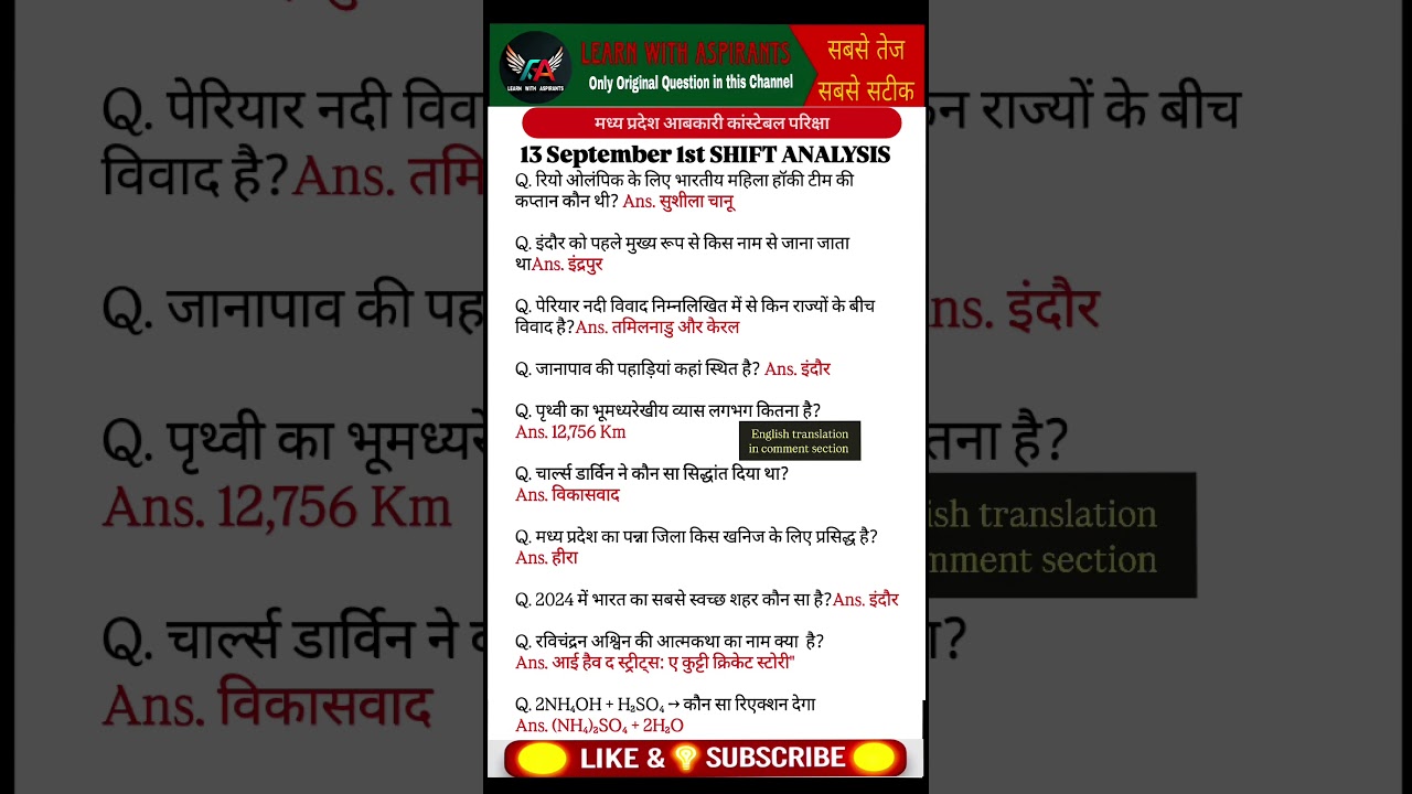 MP आबकारी आरक्षक 2025 Exam Analysis | MP Excise Constable 13 September 1st Shift Exam Analysis