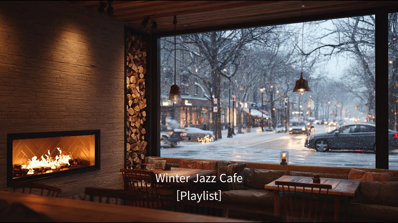 ☕Relaxing Winter Jazz Music — Cozy Café Ambience for Study, Focus, & Sleep | Cozy Sunset Cafe