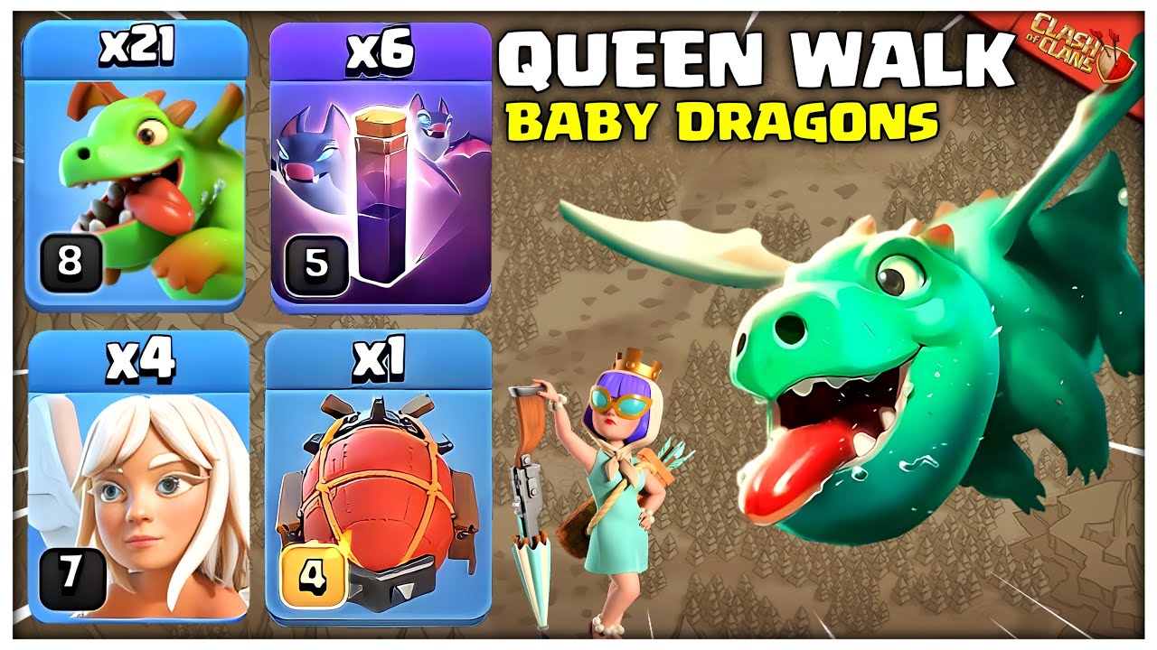 Th14 Baby Dragon Attack | Th14 Queen Walk Baby Dragon Best Attack Strategy - Clash of Clans