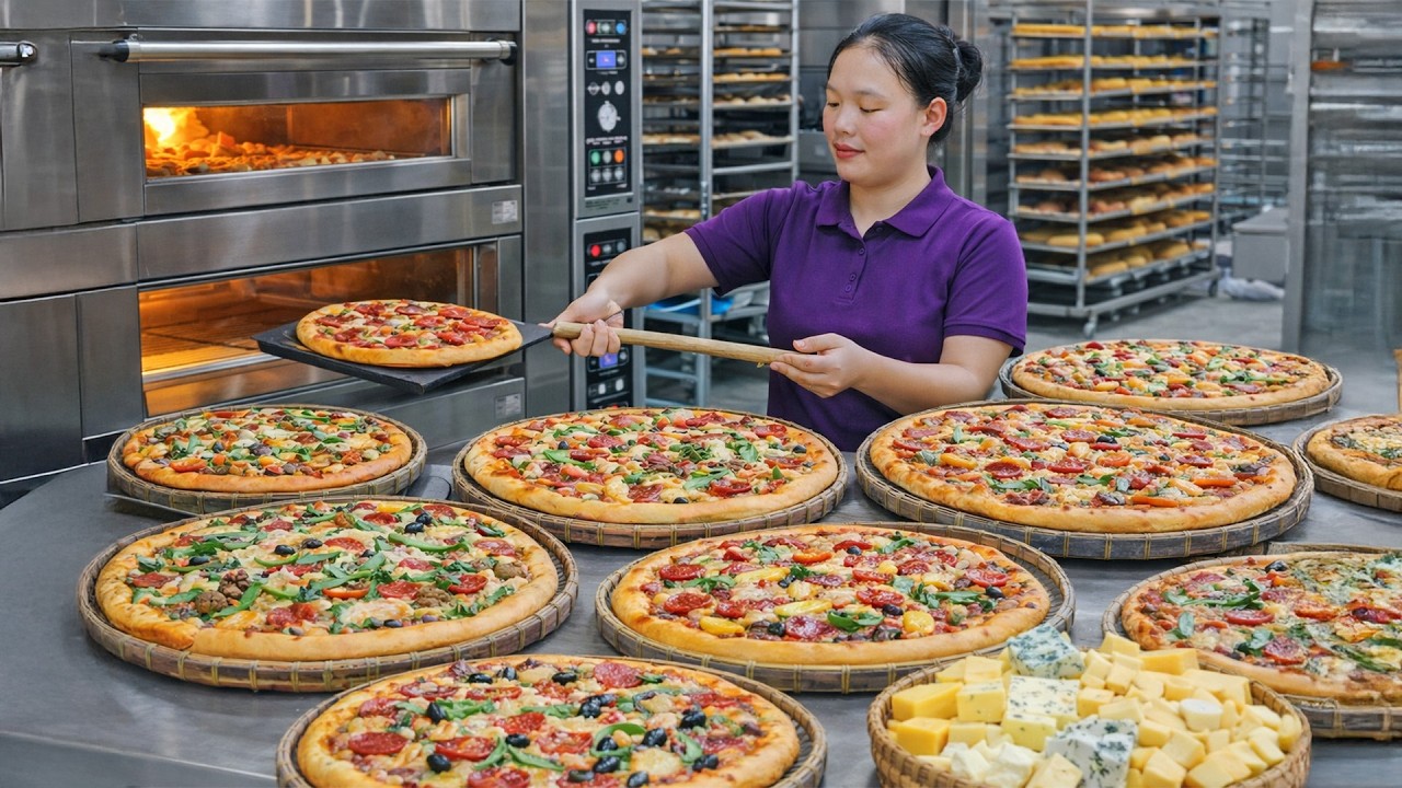 The Process of Making Pizzas with Various Toppings to Sell at the Market | Trieu Mai Huong