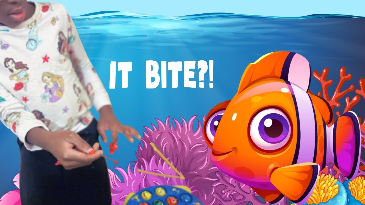 The fish bite her finger...