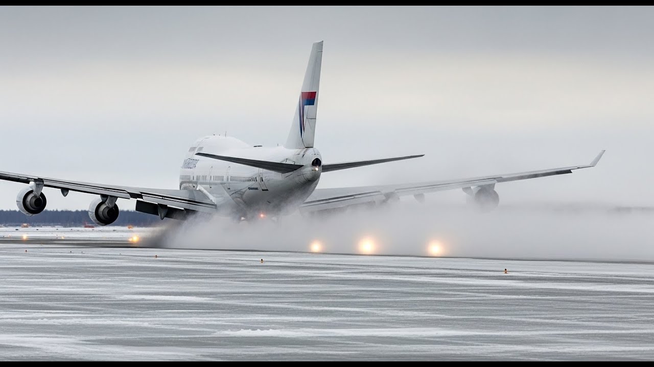 INSANE Boeing 747 Landing in Snowstorm ❄️ Low Visibility Arrival 