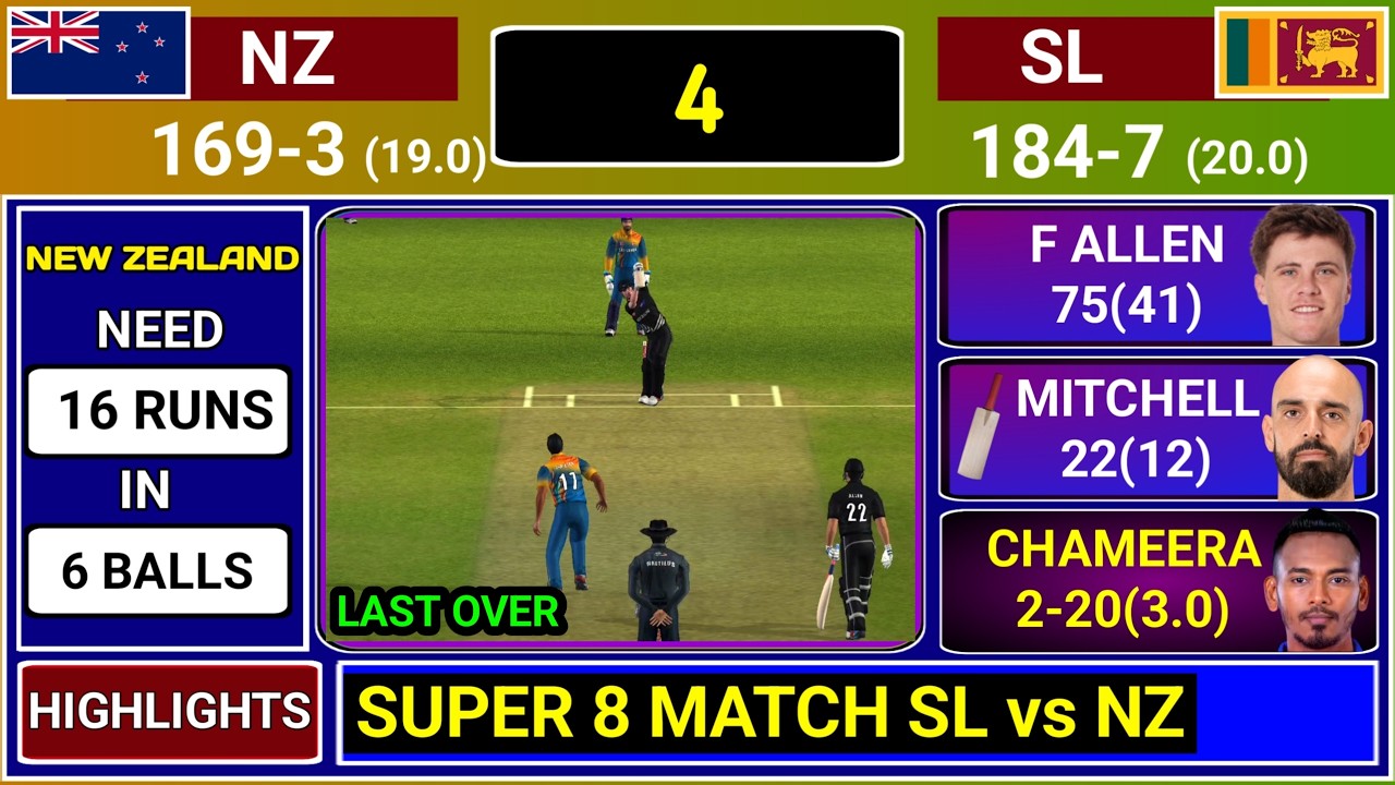 Sri Lanka Vs New Zealand T20 World Cup Super 8 Match Score & Commentary | SL vs NZ Last Over