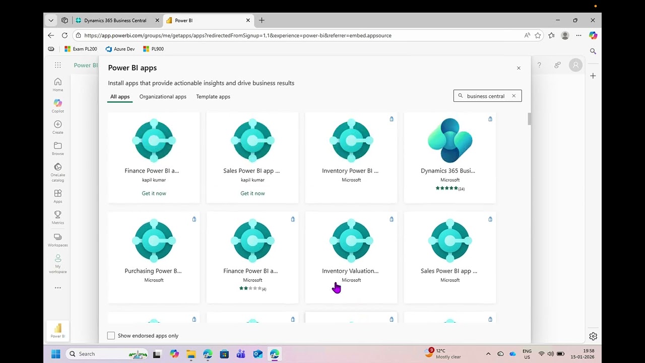 Настройка собственных приложений Power BI для каждого модуля в Dynamics 365 Business Central