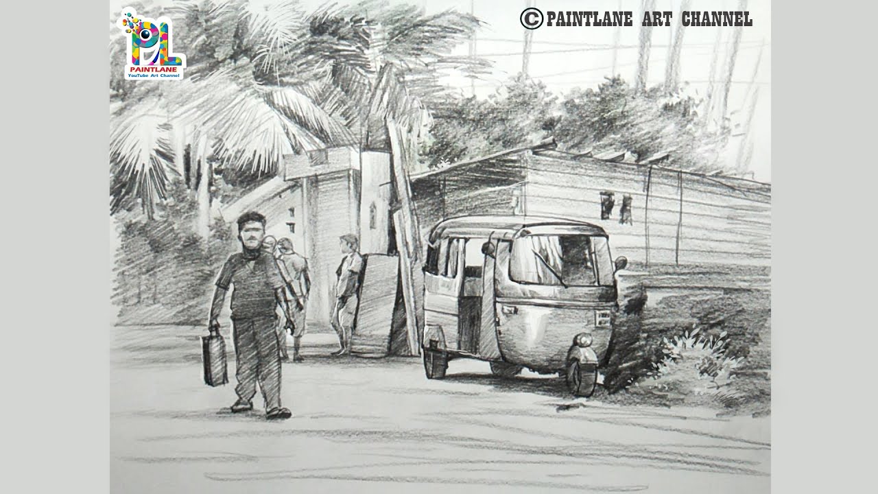 How to draw small street area for beginners // step by step pencil sketch and shading