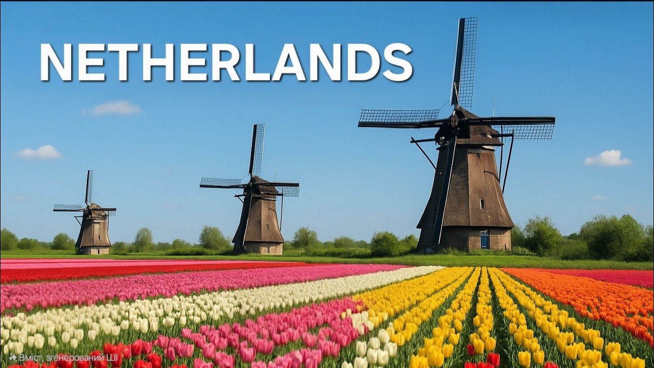 Netherlands 🇳🇱. Windmills and tulips | 4K Video for Relaxing