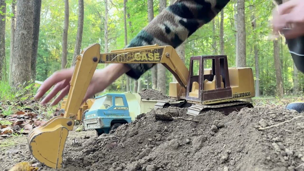 Vintage Ertl Case Excavator and Structo Dump Truck Clearing Land for New Railroad Tracks
