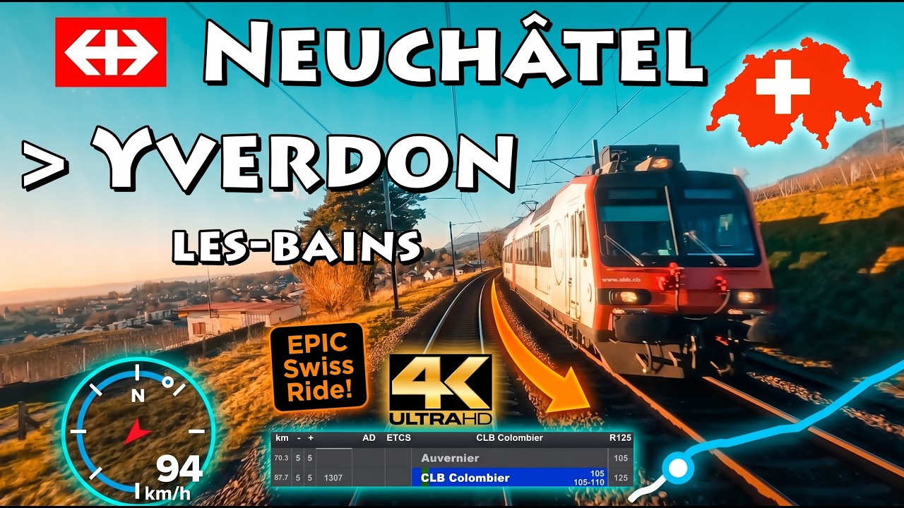 CAB RIDE 4K 🇨🇭 Neuchâtel - Yverdon-les-Bains R13 / ligne Pied-du-Jura Jurasüdfusses / Domino SBB CFF
