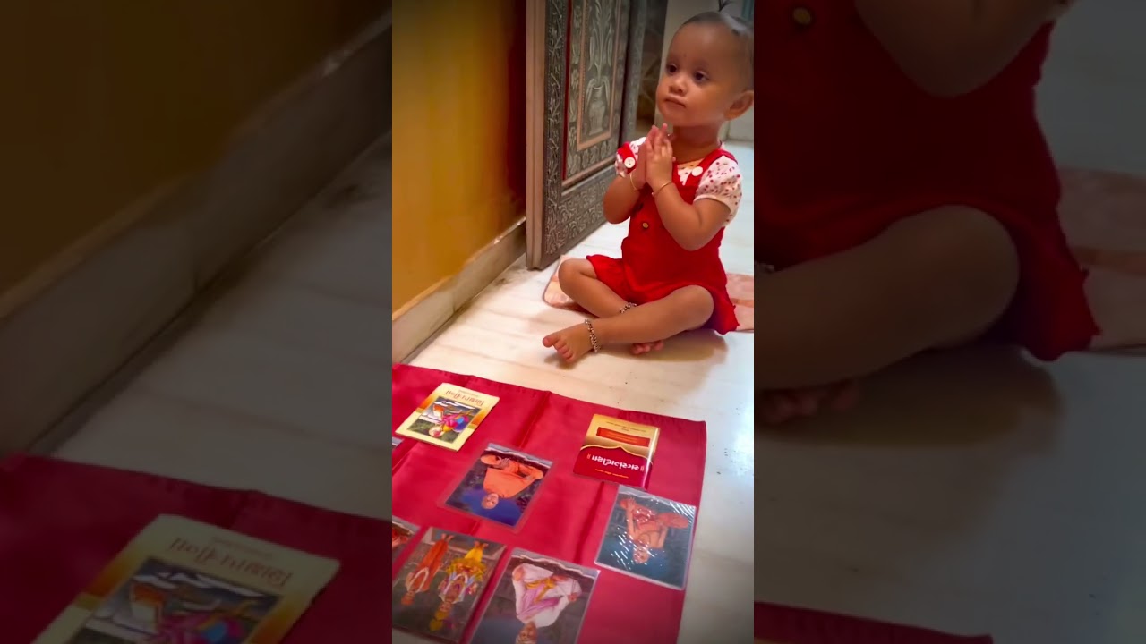 1.5 year old baby performing BAPS puja🙏🏻 #babygirl #nishvika #bapspuja #swaminarayan #baps