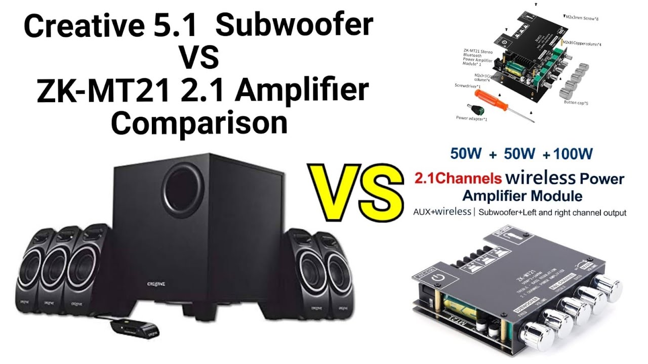 ZK-MT21 Amp  assembling , Testing and compere with creative 5.1 Subwoofer , (please use Headphones)