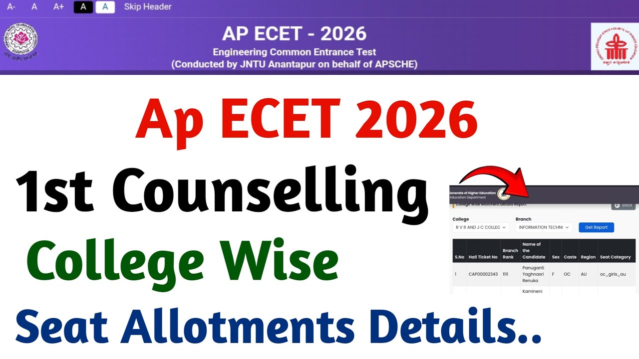Ap ECET 2026 1st Phase Counselling College Wise Seat Allotment Released | ap ecet counselling