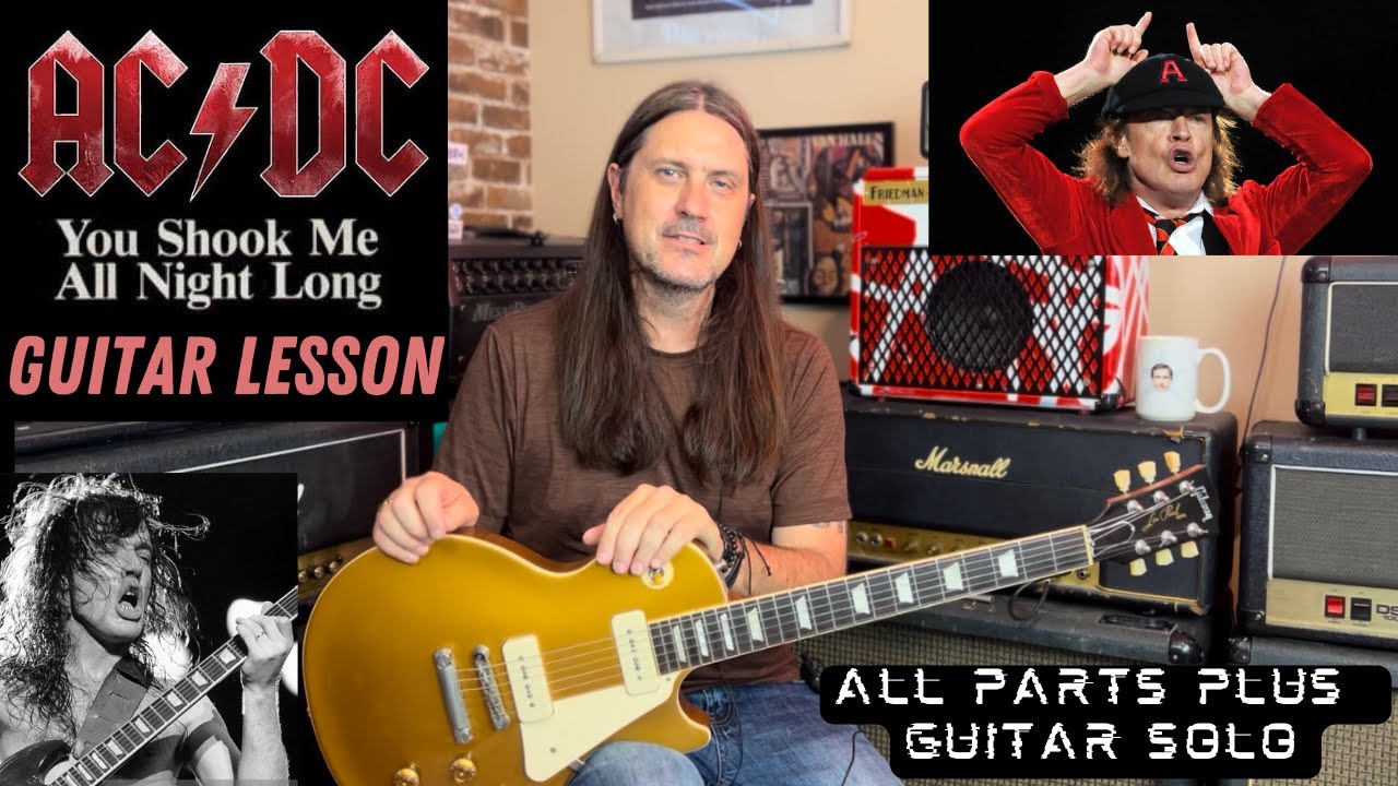 How To Play You Shook Me All Night Long By AC/DC - Guitar Lesson Including Guitar Solo - Angus Young