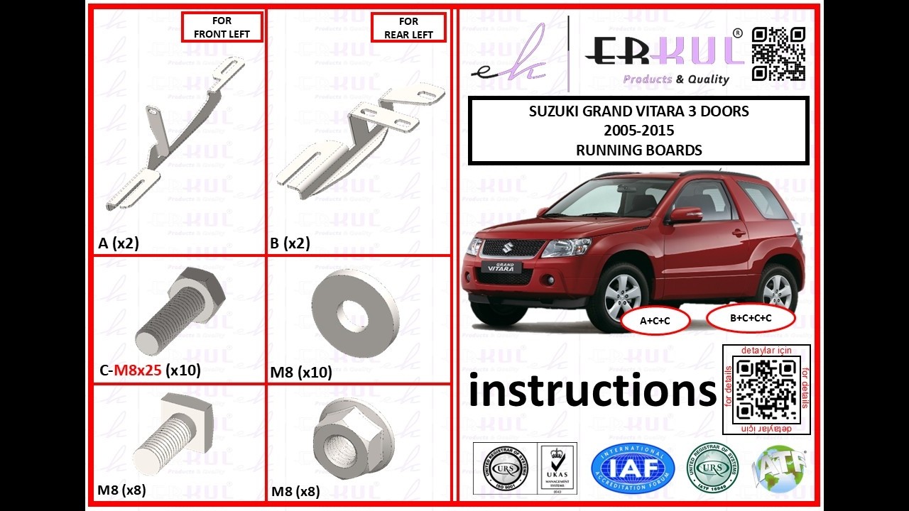 Suziki Grand Vitara 2005-2017 ( 3 Door / 3 Kapı ) running boards installation / yan basamak montajı