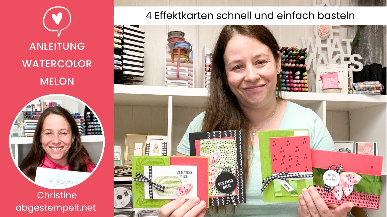Anleitung 4 Effektkarten schnell selber basteln⎜ Watercolor Melon ⎜Stampin' Up!® Sale-A-Bration