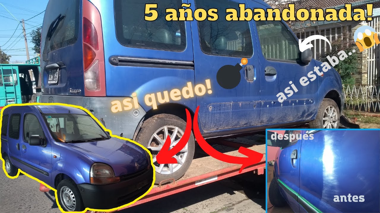 PULIENDO en UN PASO/(sellado con CERA + PINTURA paragolpes) kangoo ABANDONADA 5 AÑOS