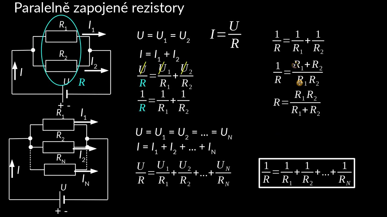 Paralelně zapojené rezistory - výpočty odporu | Stejnosměrné obvody | Fyzika | Khan Academy