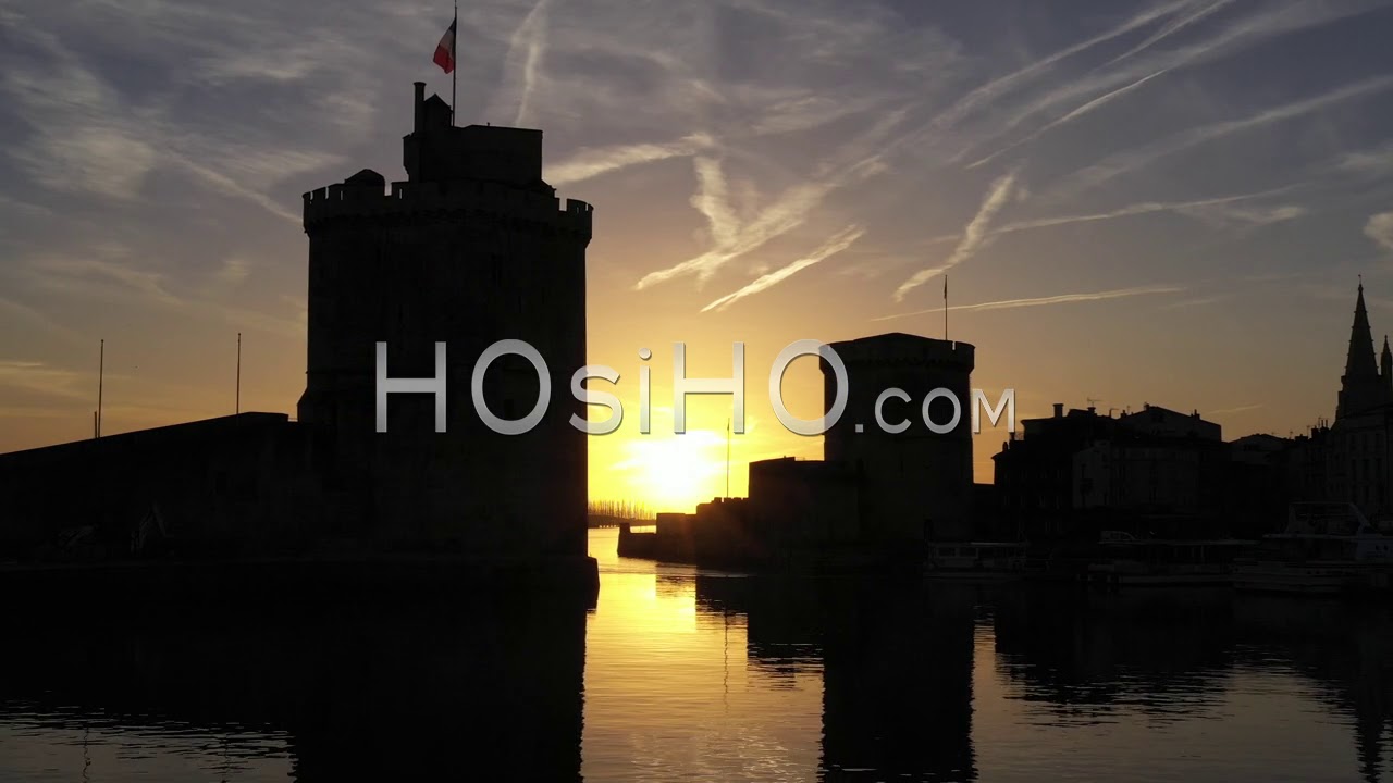 Drone Footage Of La Rochelle Vieux-Port Entrance With Tour De La Chaine And Saint-Nicolas, France