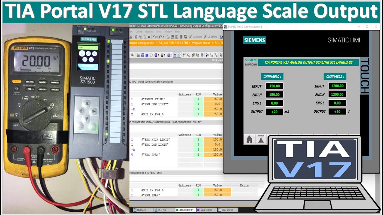 TIA Portal V17 STL Language Analog Output Scaling full tutorial