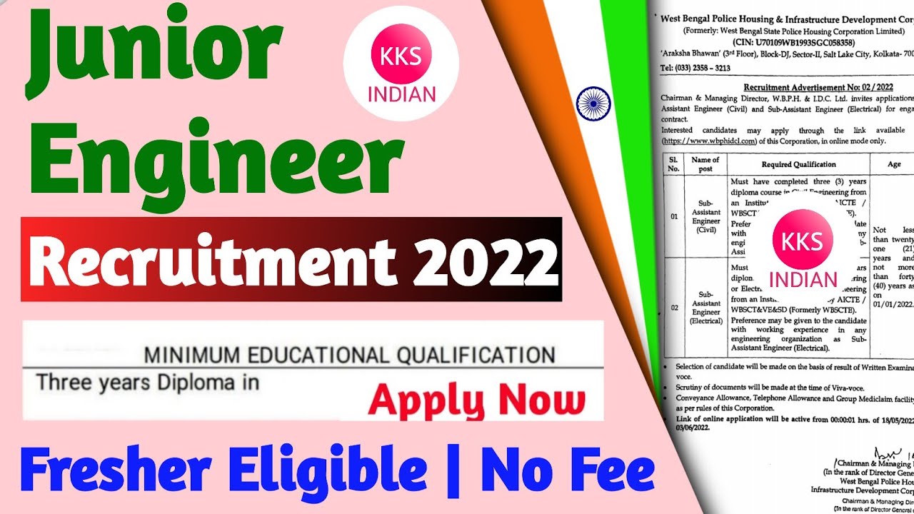 Junior Engineer Vacancy 2022 | Fresher Eligible | No Fee | WBPHIDCL Sub Assistant Engineer KKSINDIAN