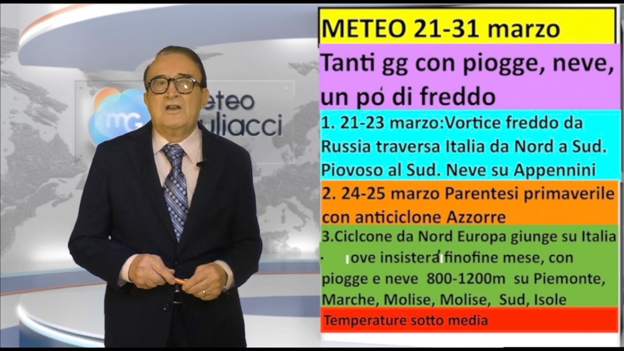 METEO 22-31 marzo. PIOGGE, NEVE e ANCHE UN CROLLO TERMICO