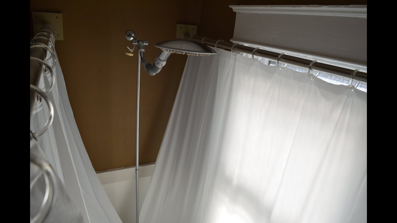 Clawfoot tub shower curtain improvement | Shower curtain rod for clawfoot tub